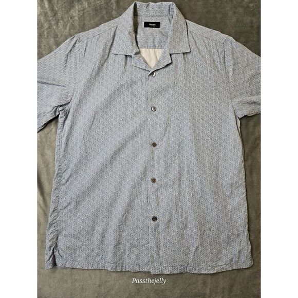 Theory Shirt Mens Medium Camp‎ Floral Geometric All Over Print Modern Lyocell - Picture 1 of 16
